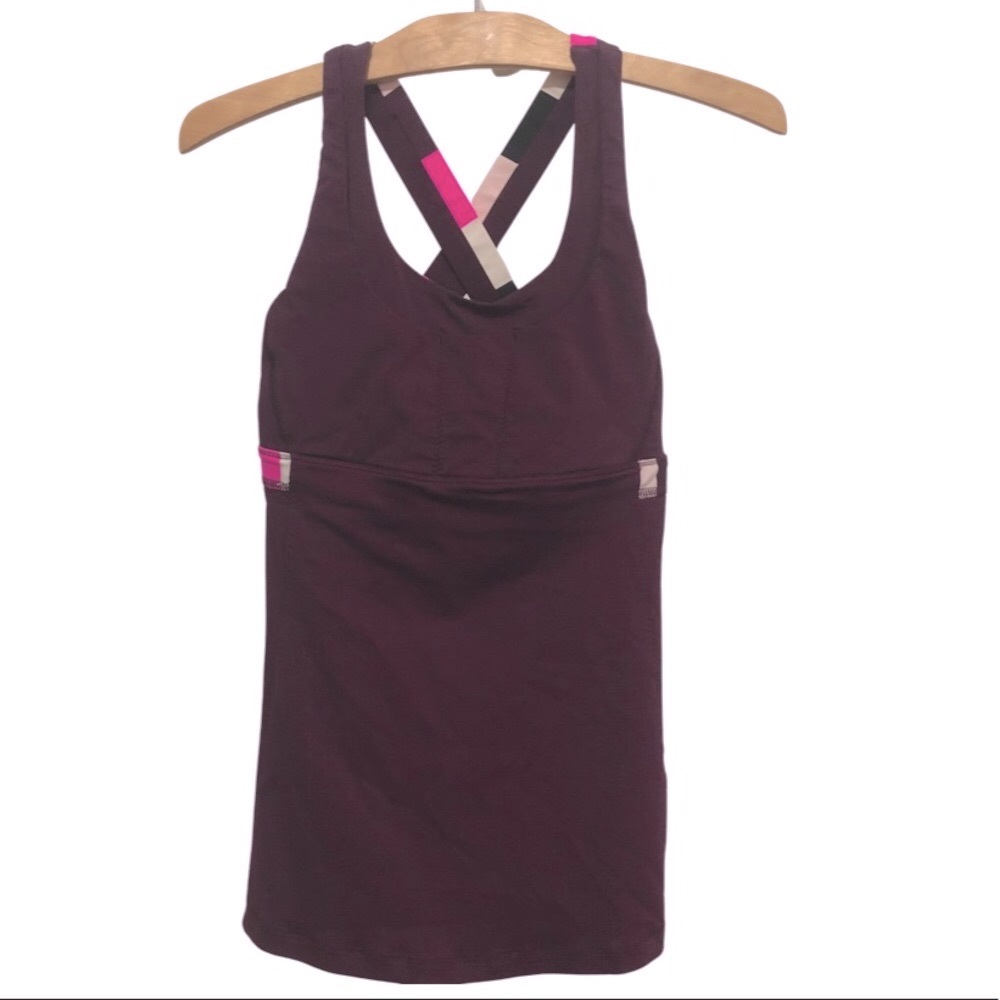 Lululemon Stuff Your Bra crisscross Tank Top II Purple Plum Stripe